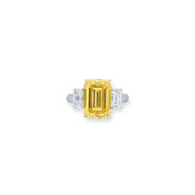 3 Stone Yellow Emerald Cut Lab Grown Diamond Ring, Fancy Intense Yellow & White Diamond Engagement Ring