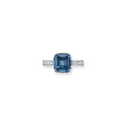 Asscher Cut Blue Lab Grown Diamond Engagement Ring, in Princess Cut Side Stones For Wedding