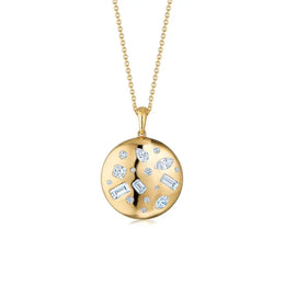 Mixed Cut Lab Grown Diamond Pendant Necklace in 18K Yellow Gold, Round Disc Charm Fine Necklace for Women