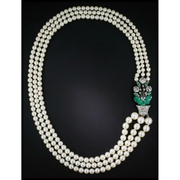 Triple Strand Pearl Necklace with Lab Grown Diamond and Emerald Clasp, Art Deco Inspired Necklace Gift