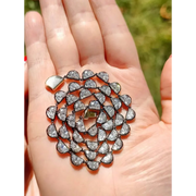 Large Half Moon Lab Grown Diamond Flower Necklace in 18K Gold, Handmade Petal Design Statement Necklace