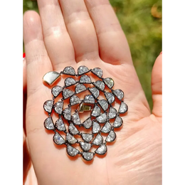 Large Half Moon Lab Grown Diamond Flower Necklace in 18K Gold, Handmade Petal Design Statement Necklace