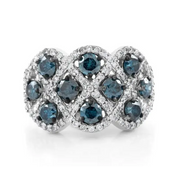 Natural Blue Round Diamond Cluster Ring in 18K White Gold, White Lab Grown Halo Pave Engagement or Cocktail Ring