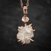 Natural Rough Diamond Pendant in 18K Rose Gold, Uncut Raw Diamond Necklace for Women Handmade Necklace