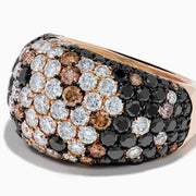 Black, Brown, and White Lab Grown Diamond Dome Ring in 18K Rose Gold, Pave Cluster Statement Cocktail Ring