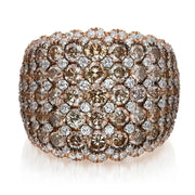 Natural Brown and White Lab Grown Diamond Dome Ring in 18K Rose Gold, Pave Cluster Wide Band Luxury Men Ring Gift