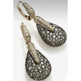 Dark Grey Natural Diamond Teardrop Earrings with in 18K Gold, Statement Vintage Earrings