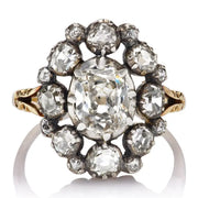 Antique Old Mine Rose Cut Lab Grown Diamond Cluster Ring in 18K Gold & Silver, Victorian Engagement Ring