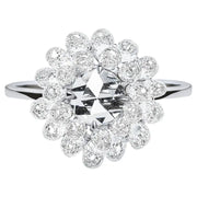 Floral Cluster Pear Drop Lab Grown Diamond Ring in 18K White Gold, Round Rose Cut Diamond Halo Engagement Ring