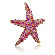 3.67 Ct Luxury Starfish Brooch in Yellow Gold with Cabochon Rubies Round Cut Diamond Use For Jewerly Men 
