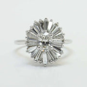 Starburst Tapered Baguette Lab Grown  Diamond Cluster Ring in 18K White Gold, Vintage Round Cut Engagement Ring