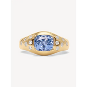 Cushion Blue Sapphire and Lab Grown Diamond Ring in 18K Yellow Gold, Modern Engagement or Anniversary Ring