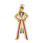 3.06 Ct 10K Gold Gentleman Brooch with Ruby Sapphire Lab Grown Diamond 14K Gold Yrllow Plated Diamond Brooch 