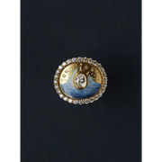 Antique 18K Gold Celestial Brooch with Enamel Compass and Lab Grown Diamonds, Victorian Star Brooch Gift
