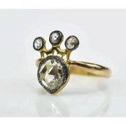 Antique Crown Ring with Rose Cut Lab Grown Diamonds in 18K Gold, Vintage Style Engagement Ring
