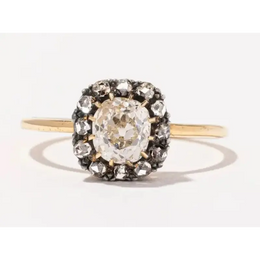 Antique Old Mine Rose Cut Lab Grown Diamond Halo Ring in 18K Yellow Gold, Vintage Cushion Cluster Engagement Ring