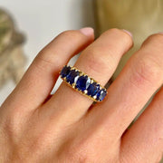 Blue Sapphire Eternity Band Ring in 18K Yellow Gold, Oval Cut Sapphire Anniversary Ring