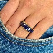 Blue Sapphire Eternity Band Ring in 18K Yellow Gold, Oval Cut Sapphire Anniversary Ring