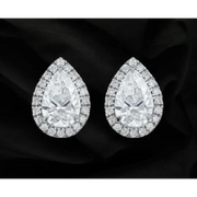 Pear Cut Halo Lab Grown Diamond Stud Earrings in 14K White Gold, Elegant Bridal Jewelry Gift for Women