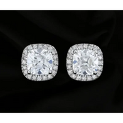 3.00 Ct Cushion Cut Halo Lab Grown Diamond Stud Earrings in 14K White Gold, Bridal Jewelry Gift for Women