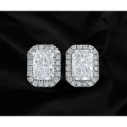 Radiant Cut Halo Lab Grown Diamond Stud Earrings in 14K White Gold, Elegant Bridal Jewelry Gift for Her