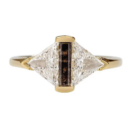 Modern Triangle Cut Lab Grown Diamond Ring in 18K Yellow Gold, Unique Baguette Cut Brown Lab Created Diamond Ring