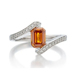 2.10 Ct Orange Colored Diamond Use for Jewerly Emerald Cut Diamond Ring Halo Gold Diamond Engagement Diamond Ring 