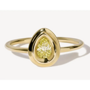 Yellow Pear Cut Lab Grown Diamond Bezel Ring in 18K Gold, Minimalist Modern Engagement Ring for Women