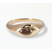 Brown Lab Grown Diamond Signet Ring in 18K Yellow Gold, Minimalist Modern Diamond Ring
