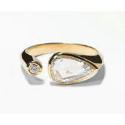 Pear & Round Cut Lab Grown Diamond Open Ring in 18K Yellow Gold, Modern Toi et Moi Engagement Ring for Women