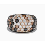 Black, Brown, and White Lab Grown Diamond Dome Ring in 18K Rose Gold, Pave Cluster Statement Cocktail Ring