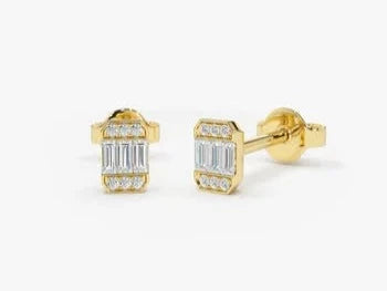 Baguette Cut Stud Sterling Silver Earrings