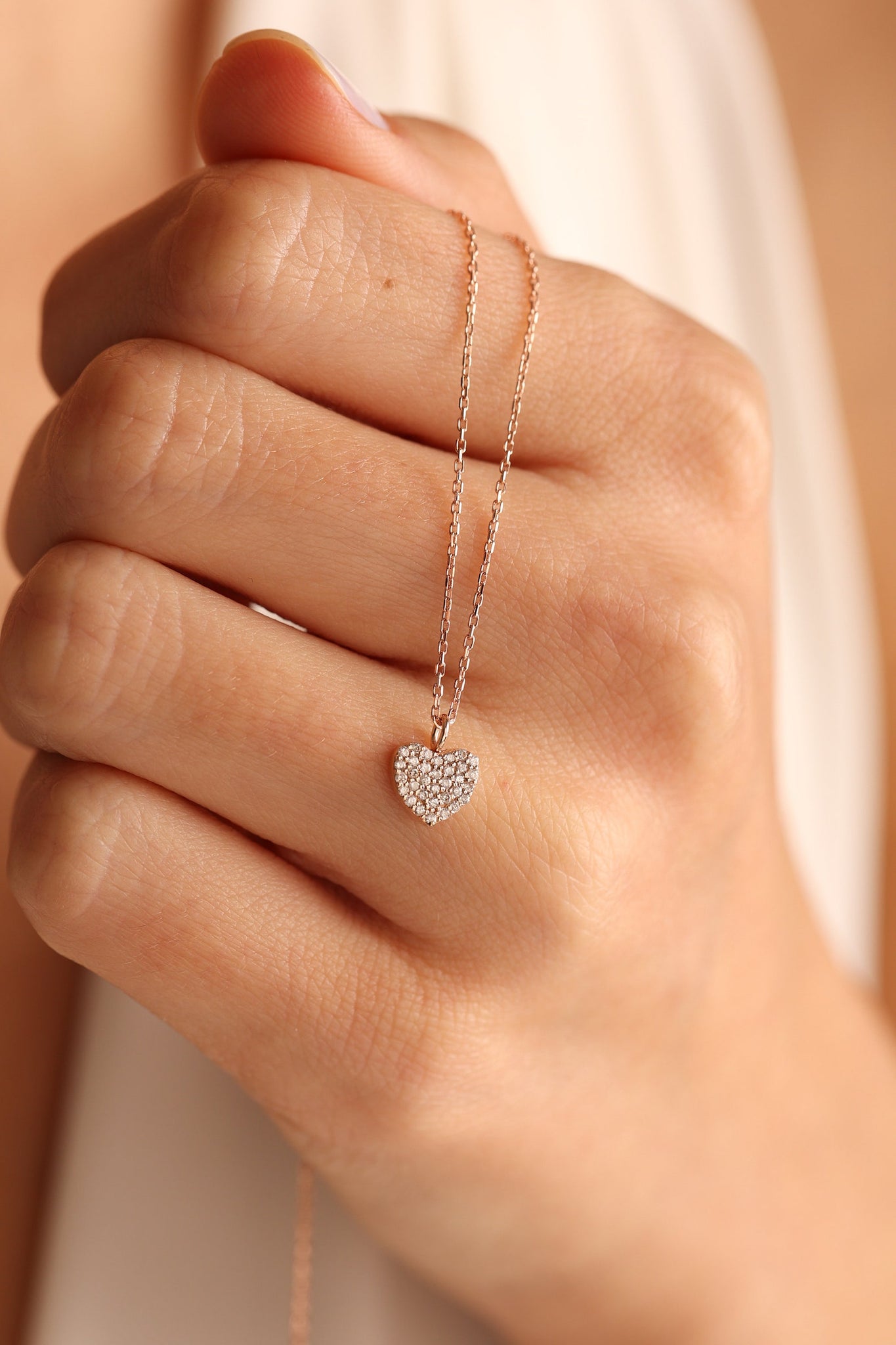 Heart Shape Pendant Necklace Minimalist Diamond Necklace Anniversary Gift For Her