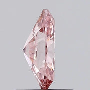  vivid pink colour diamond lab grown diamond with brilliant facets on a light gray background.