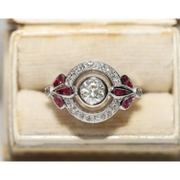 Premium lab created gemstone ring with opal center and radiant white diamond accents