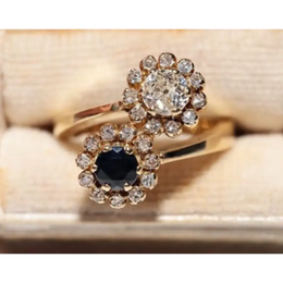 Unique lab created gemstone ring with topaz center stone and white diamond details
