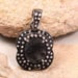 Georgian style vintage black stone pendant necklace in sterling silver, handmade boho gothic minimalist jewelry gift for women