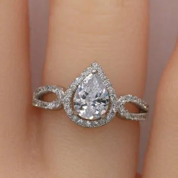 Pear Cut Wedding Halo Simulated Diamond Ring Set