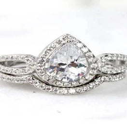 Pear Cut Wedding Halo Simulated Diamond Ring Set