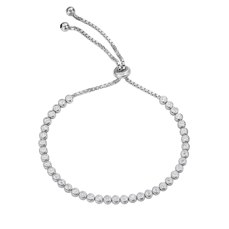 Round Simulated Diamond Bracelet Elegant Sterling Silver Bezel Set Tennis Adjustable Bracelet For Wedding Gift