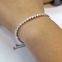 Round Simulated Diamond Bracelet Elegant Sterling Silver Bezel Set Tennis Adjustable Bracelet For Wedding Gift