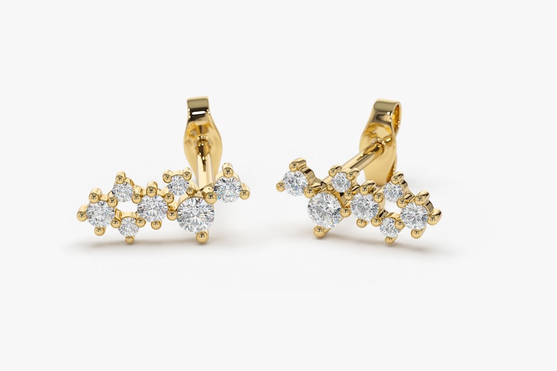 Diamond Stud Earring / Cluster Earrings 14k Gold Plated / Diamond Cluster Stud Earrings by Jayamargems / Last Minute Gift, Valentines day