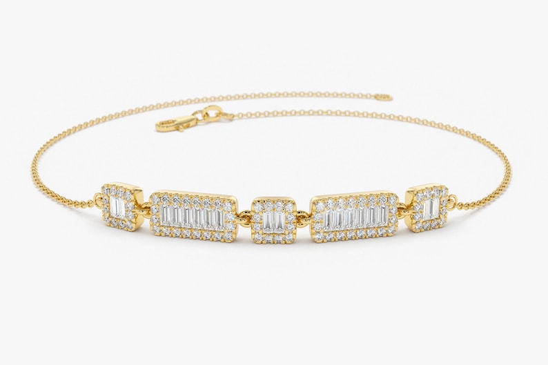 Baguette Diamond Bracelet 14K Yellow Gold Diamond Stunning Bracelet Anniversary Gift
