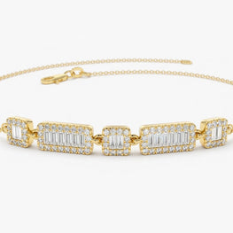 Baguette Diamond Bracelet 14K Yellow Gold Diamond Stunning Bracelet Anniversary Gift