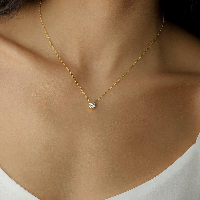 Solitaire Necklace in 14K Gold Vermeil or Rhodium over Sterling Silver - Jay Amar Gems