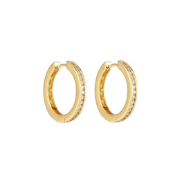 14K Yellow Gold Plated Round Cut Simulated Diamond Huggie Earrings Sterling Silver Hoop Earrings For Wedding Gift