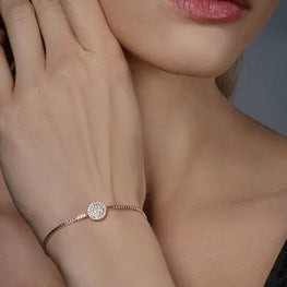14k Gold Plated Disc Adjustable Bracelet For Women Sterling Silver Slider Bracelet With Simulated Diamond Bolo Bracelet Gift For Anniversary Gift