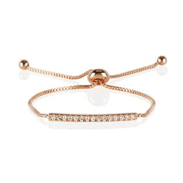 Adjustable Simulated Diamond Bracelet 14K Rose Gold Plated Bar Bracelet Sterling Silver Slider Bracelet With Swarovski Crystals Bolo Bracelet For Women