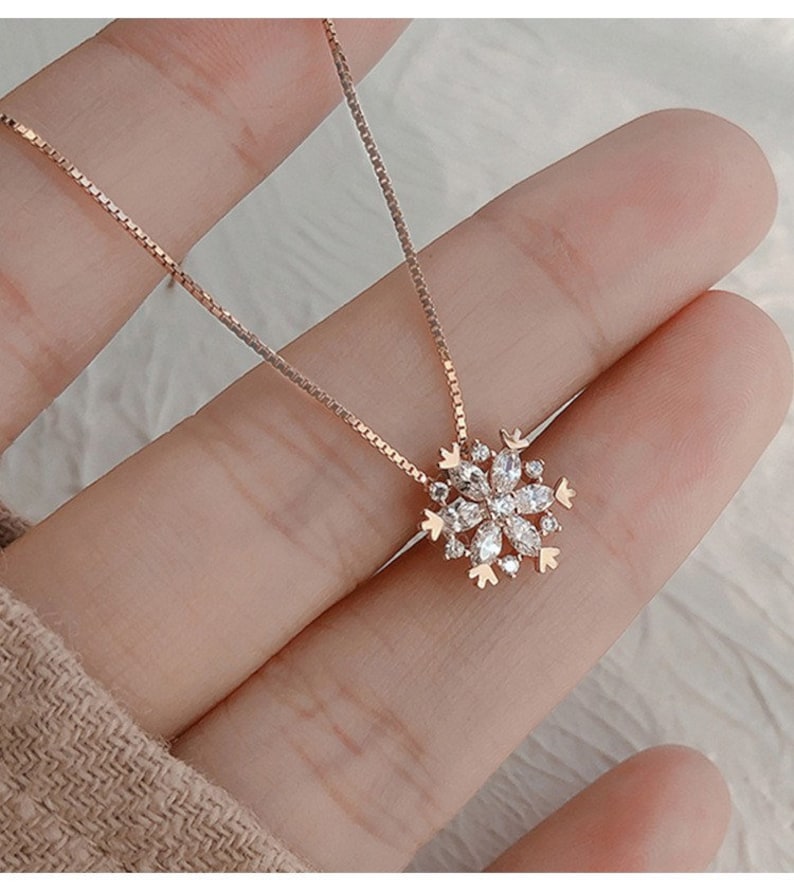 Snowflakes Necklace Star 14k Yellow Gold Plated Celestial Necklace Dainty Necklace - Jay Amar Gems