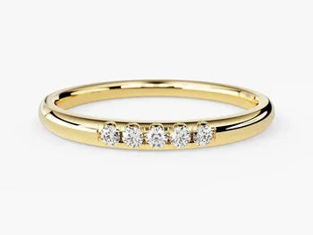 Minimalist Wedding Band Simulated Diamond 14k Yellow Gold Engagement Ring For Her